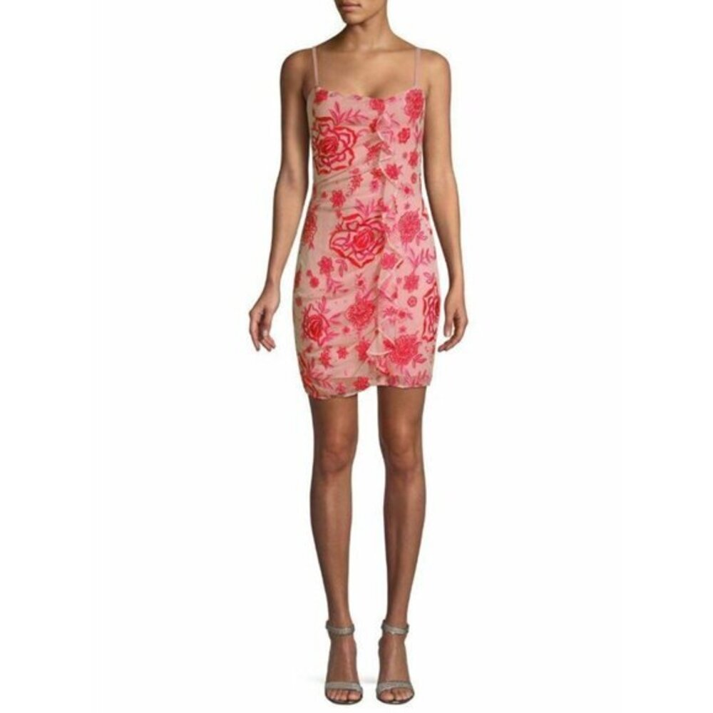 Parker Dress Mini Embroidered Lace Ruffle Bodycon Cocktail Dress Sz M NWT